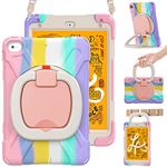 BRAECN for iPad Mini Kids Case 5th Generation, iPad Mini 4 Case, Silicone Hard Back Case with Multi-Functional Grip, Shoulder Strap, Kickstand, Pencil Holder for iPad Mini 5/4 Gen 7.9’’ -Colorful Pink