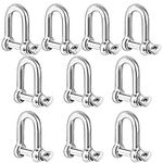 Belle Vous 10 Pack Stainless Steel M6 D Ring Screw Shackles with Pins - Heavy Duty Shackles - 5.7mm Thick and 220kg Capacity - For Marine Mounting, Camping, Sports & Hiking Accessories