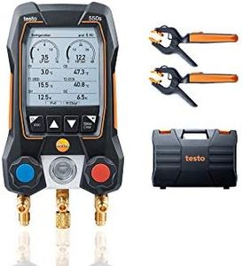testo 550s AC Manifold Gauge Set – Manifold Gauges Hvac and Refrigeration – Incl. 2x testo 115i Pipe Clamp Thermometer - AC Recharge Kit with superheat, subcooling and Bluetooth