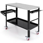 COSTWAY 36" x 18" Welding Table, 1200lbs Capacity Steel Welding Workbench Table on Wheels, 2 Tier Work Bench with Tool Rack, Tool Tray, 5/8” Fixture Holes, 8 Tool Slots & 2 Welding Nozzle Holders
