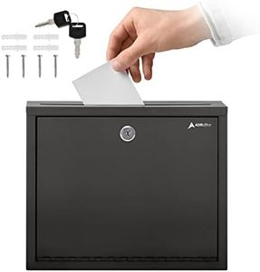 Adir Metal Suggestion Box with Lock and Slot, Wall Mount Deposit Box for Payments and Checks, Office Mail Box for Employees, Mailbox for House, Safe Drop Box with Keys - 3x10x12 Inch Black