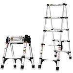 RIKADE Telescoping Ladder, Heavy Duty A-Frame Aluminum Telescopic Ladder, Portable Extension Ladder Adjustable Lightweight Folding Ladder for Home or RV Work, 330lb Capacity(1.4+1.4M)