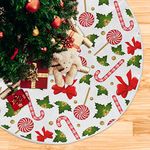 ALAZA Christmas Tree Skirts Holly Candy Cane Large Wicker Xmas Tree Skirt Christmas Tree Mat For New Years Decorations Holiday Home Decor