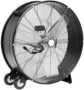 Amazon Basics 30-inch Industrial Drum Fan, UL-Certified, 300W, 2 Speed Settings, Metal Construction, 5.9-Ft Power Cord, 2 Wheels, Black (Previously AmazonCommercial Brand)