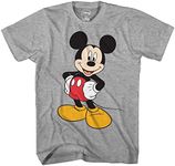 Disney Men's Classic Mickey Mouse Full Size Graphic Short Sleeve T-Shirt, Heather Grey, Small