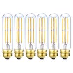 Dimmable T10 Edison Led Tubular Bulb 3000K Soft White,6W Vintage Led Filament Tube Bulb (60W Equivalent) 600lm, E26 Base Lamp Bulb for Display Cabinet Showcase Piano. (6-Pack.)