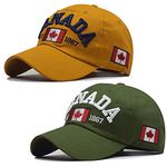 HAOJIANIAN 2 Pack Canada Baseball Cap,Canada Day Embroidered Maple Leaf Flag Adjustable Golf Hat for Men Women Kids (Green+Yellow)