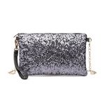 Miss Lulu Evening Party Clutch Chain Strap Shining Sequins Handbag Shoulder Bag Cross Body Bag For Women Girl, M, Lh1765 Gy