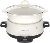 MAGNIFIQUE Small 5 Quart Round Casserole Programmable Slow Cooker with Glazed Ceramic Liner, Food Warmer Perfect Kitchen Small Appliance for Family Dinners, White