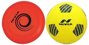 Nivia Home Play Mini Football/PVC Material/Football for Indoor Use/for Age Group Under 12 Years/Size - 1 (Yellow/Blue) Frisbee for Outdoor Sports Games on The Beach (Red) Large