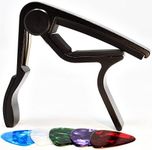 ADAGIO PRO Acoustic and Electric Guitar Capo With 5x Free Picks. The perfect quick release accessory capotasto clamp! Also suitable for ukulele and banjo strings (Black)