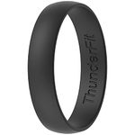 ThunderFit Silicone Wedding Ring for Men & Women - 1 Ring Rubber Engagement Bands (4mm - 1 Ring - Black, 8.5-9 (18.9mm))