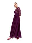 Miss Chase Women's Dark Purple V-Neck Three-Quarter Sleeve Self-Designed Wrap Maxi Georgette Dress (MCAW22D06-53-289-05, Dark Purple, L)