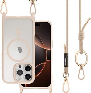 MAGEASY Roam MagSafe Crossbody iPhone Case with Adjustable Strap for iPhone 16 Pro, Magnetic Case with Detachable Lanyard, 16FT Drop Defense, Camera Control Compatible (Rosé)
