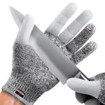 NoCry Cut Resistant Work Gloves for Women and Men, with Reinforced Fingers; Comfortable, 100% Food Grade Kitchen Cooking Gloves; Ambidextrous Safety Cutting Gloves; Level 5 Protection; Grey