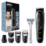 Braun Multi-Grooming Kit 3, 7-in-1 Beard Trimmer and Hair Trimmer Men's Trimmer Hair Trimmer for Facial and Head Hair, 5 Attachments, MGK3342, Black/Blue