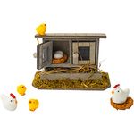 Miniature Retro Wooden Chicken Coop Mini Family Chicken,Hen,Chick ,Egg,Chicken Nest Ornament Micro Landscape Fairy Garden Decor