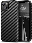 Tasikar Compatible with iPhone 14 Plus Case, Carbon Fiber Leather Texture with TPU Bumper Slim Protective Cover Case, Black