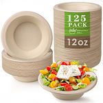 Gezond 125 Pack Compostable Bowls 12 oz Disposable Paper Bowls Eco-Friendly Sugarcane Bowls Natural Biodegradable Bowls for Hot Soup Leak Resistant