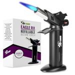 Eagle RX Crème Brûlée Torch – Safest Kitchen Food Torch – Safety Switch, Hand Shield, Fuel Gauge, Ergonomic Matte Black Grip – Culinary Butane Blow Torch 2,370°F – by Jo Chef