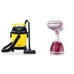Inalsa Vacuum Cleaner Wet and Dry Micro WD10-1000W,14KPA Suction and Impact Resistant Polymer Tank Steamax 1200-Watt Garment Steamer with Detachable Fabric & Steam Brush & 260ml