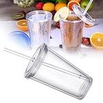 TWSOUL Plastic Cup Double Wall with Lids and Straws Reusable Transparent Water Tumbler for Smoothies Juice Iced Coffee (500ml)