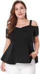 uxcell Women's Plus Size High Waist Sweetheart Cold Shoulder Peplum Top 2024 4X Black