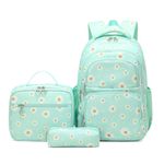 3Pcs Daisy Prints Backpack for Girls Bookbag set Primary School Daypack Elementary Students Knapsack with Lunch Box