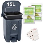 Outdoors Dog Poop Trash Can with Lid & 290PCS Biodegradable Waste Bags, Cute Dog Waste Trash Can for Dog Poop, Yard, Home, Garden, Kitchen, 15 Litre Grey Step with Removable Inner Bin, AG, GB