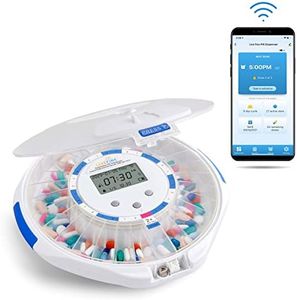 Live Fine Smart WiFi Automatic Pill Dispenser Frosted Lid | 28-Day Medication Organizer Up to 9 Doses Per Day for Care Monitoring with Lock Key, Light/Sound Alarms for Prescriptions & Vitamins