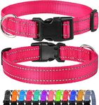 FunTags Reflective Dog Collar, Sturdy Nylon Collars for Small Girl and Boy Dogs, Adjustable Dog Collar with Quick Release Buckle, Pink