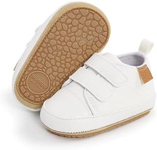 BABSMULY Baby Boys Girls Shoes Non-Slip Rubber Sole High-Top PU Leather Sneakers Infant First Walking Shoes Toddler Crib Shoes Newborn Loafers Flats.(A/White, 6-12 Months)