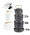 DPCR Camping Cooking Mess Kit with Spoon Set, Lightweight Hiking Cookware Set with Mesh Bag, Nonstick Aluminum Cooking Kit, Pot Pan Kettle Backpacking Mess Kit with Bowls (3-4 Person)