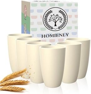 Homienly Wheat Straw Reusable Tumblers, 20 OZ Wheat Straw Cups - Set of 6, Unbreakable Alternative to Plastic Cups, Microwave and Dishwasher Safe Drinking Glasses,Cup for Kitchen, Camping - Beige