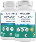 Oceanblue Professional Omega-3 2100 – 120 ct - 2pack – Triple Strength Burpless Fish Oil Supplement with High-Potency EPA, DHA, DPA and Vitamin D3 – Wild-Caught – Orange Flavor