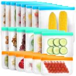 Vosyinm 20 Pack Reusable Silicone Freezer Bags - Leakproof Food Storage Bag - Safe Sealable Snack Bags - Large Keep Fresh Sandwich Bag for Milk Bread Fruit Vegetable Meat Cookie