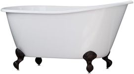 The Tub Connection 58" Cast Iron Swedish Tub with NO Faucet Holes & Oil Rubbed Bronze Feet- "Holt"