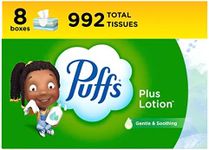 Puffs Plus Lotion Facial Tissues, 8 Family Boxes, 124 Facial Tissues per Box, Allergies and Colds