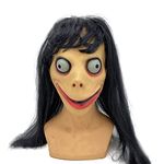 Momo Headgear Long Hair Scary Mask Latex Cosplay Costume Props for Halloween Party