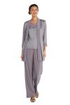 R&M Richards Women's Plus Size Metallic Rib Pant Set, Silver, 4 Petite