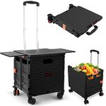 Foldable Utility Cart Collapsible Portable Crate Rolling Carts with Wheels Teacher Cart with Magnetic Lid Telescopic Cover Wear-Resistant 360°Rotate Wheel Noiseless for Shopping Storage Office Use