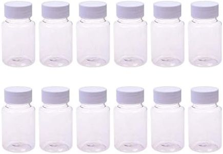 12PCS 80ml/2.7oz Clear Empty Portable Thicken Plastic Bottles Capsule Case with White Screw Cap Pill Tablet Holder Storage Container for Liquid Solid Powder Medicine Chemical Dispense