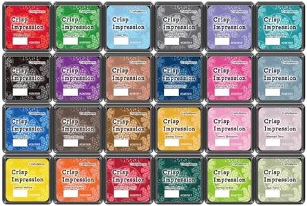 CraftyManor Crisp Impression Mini 24 Color Pigment Ink Pads Set for Stamps, Fingerprint Ink Pad, Stamp Pad for Scrapbook Paper & Stamps for Classroom & Clothing Stamp & Letter Stamps, Archival