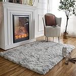 Obundi Fuzzy Rug for Entryway Non-Skid Medium Furry Plush Accent Rugs Rug Gray Bedroom Memory Foam Rugs Rectangular Rugs (Light Grey,90×160 cm