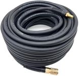 SYXQT Hybrid Air Hose 3/8-Inch x 100FT,Air Compressor Hose 300 PSI Heavy Duty,Lightweight,Kink Resistant,All-Weather Flexibility with 1/4-Inch Industrial Air Fittings and Bend Restrictors,Black