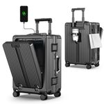 Ladplay Carry on Luggage Airline Approved, Portable Luggage with 360°Spinner Wheels for Trips, Lightweight Suitcase with Front Pocket ＆ USB Port., 01-Black, 20", Portable