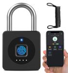 eLinkSmart Fingerprint Gym Locker Lock, Keyless Biometric Padlock, Weatherproof Electronic Digital Smart Combo Pad Lock for Outdoor Fence Gate Storage Helmet Ski Pool Shed (Black, with Cable)