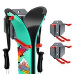 QBA Wall Mounted Rack Organizer for Skis and Poles, Heavy Duty Short Hooks with Padded and Ski Cinch Straps, Storage Rack for Home Garage Shed Organizer, 2 Pack