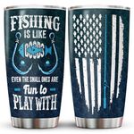 34HD Fishing Gifts, Fishing Tumbler with Lid 20 oz Stainless Steel, Amerian Flag Fishing Mug, Fisherman Cup, Fishing Birthday Gifts for Men