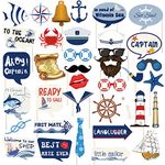 36 Pieces Nautical Photo Booth Props, Sailor Birthday Party Supplies, Cruise Anchor Sailboat Yacht Photography Props for Party Decorations